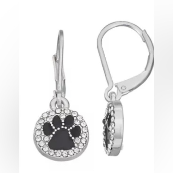 Black or white paw Napier Silver Tone Simulated Crystal Earrings - Picture 1 of 4